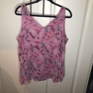 18 Lane Bryant 2X swing sleeveless blouse floral tank top tiered pink purple